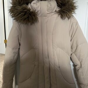 Calvin Klein Beige Puffer Coat with Faux Fur